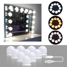10 LEDs Bulb Hollywood Style Makeup Mirror Light Dimmable 3 Mode USB Plug LED Vanity Mirror Lamp Kit Lens Headlight Dresser Lamp