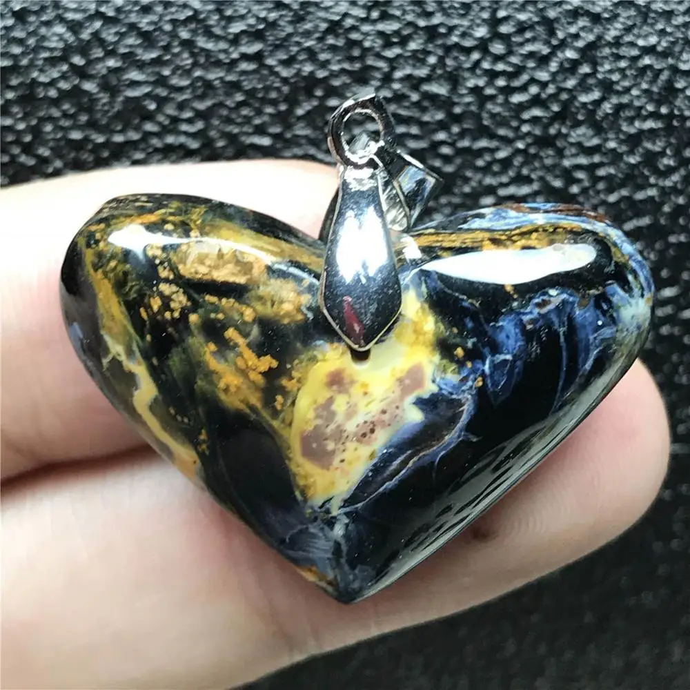 

Natural Blue Pietersite Pendant For Woman Man Namibia Silver Crystal 31x28x10mm Heart Beads Firework Effect Stone Jewelry AAAAA