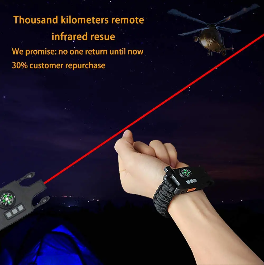 Survival Paracord Bracelet Tactical Emergency Gear Kit With Laser Infrared SOS LED Flashlight UV Lamp Compass Rescue Whistle (12)