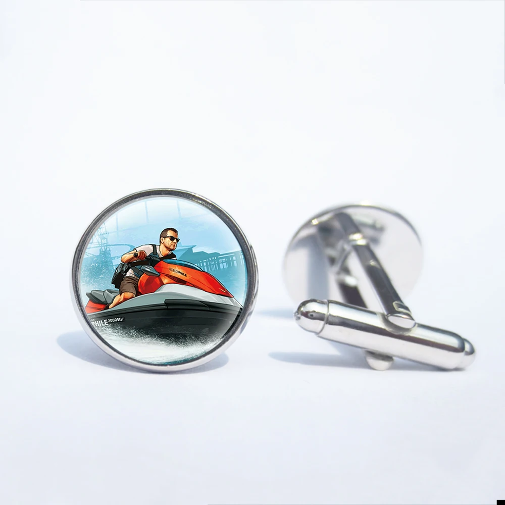 Moda Uomo Ps4 Gta 5 Gemelli Da Gioco Color Argento Grand Theft Auto 5 Polsino Bottone Per Uomo Camicia Da Gentiluomo Gemelli Da Sposa