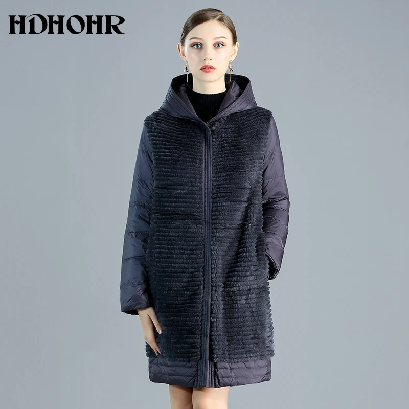 HDHOHR высококачественное пальто из натурального меха для женщин, пальто из натурального меха кролика с хорошим пухом, Двусторонняя одежда, теплая женская меховая куртка