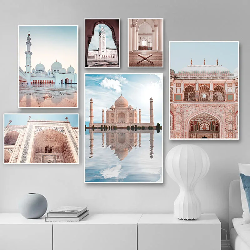 

Moroccan Architecture Poster Wall Art Canvas Painting Palace Nordic Poster Square Wall Pictures For Living Room Unframed