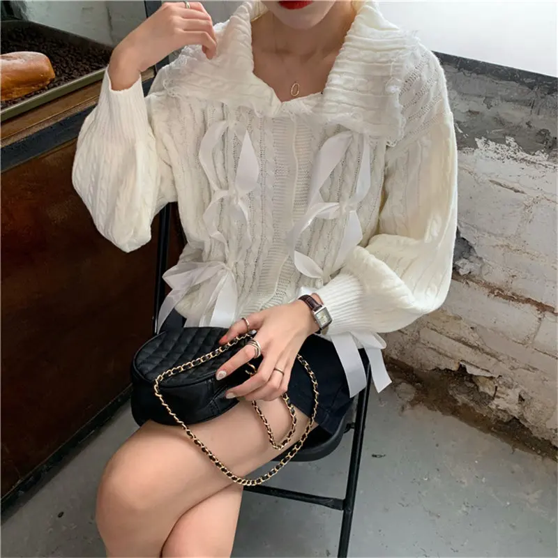 Alien Kitty White All Match Patchwork Lace Girls Preppy Style Fashion Warm Sweet Autumn Cardigans Loose Casual Knitted Sweaters