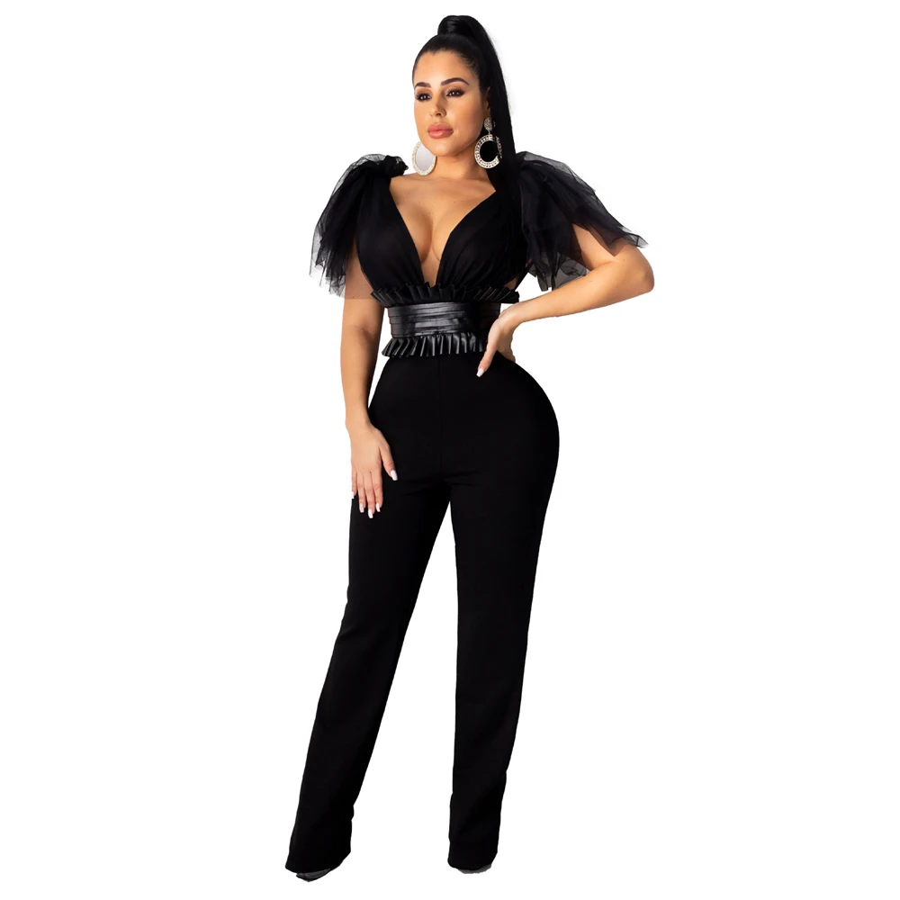 deep v neck jumpsuit