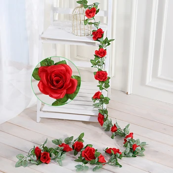 

2.3M 11Heads Fake Silk Roses Ivy Vine Artificial Flowers with Green Leaves for Home Wedding Decoration Hanging Garland Decor