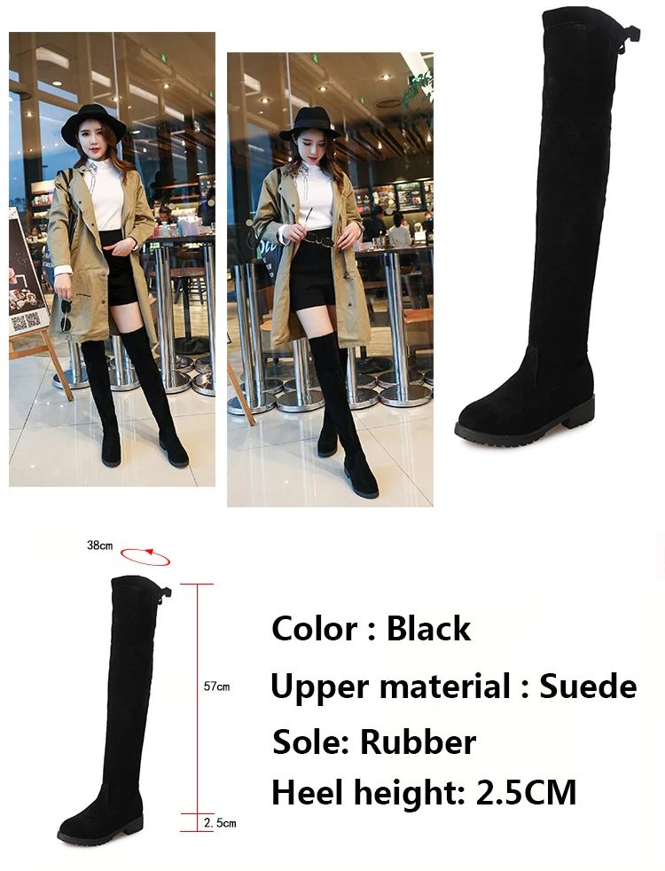 UPUPER/женские сапоги; модные сапоги до колена; женские удобные замшевые сапоги; женская обувь; черные высокие сапоги;