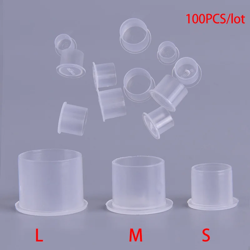 

100pcs Microblading Tattoo Ink Cup Cap Pigment Clear Holder Container For Needle Tip Grip Tattoo Power Supply 3 Sizes