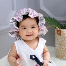 Summer Kids Hat Sweet Princess Hollow Stripe Baby Girls Bucket Hat Lace-up Cotton Bonnet Infant Kids Flower Fisherman Cap
