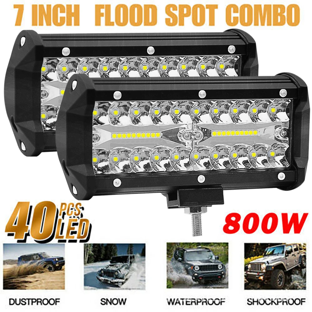 7inch 400W LED Work Light Bar Flood Spot Beam Offroad 4WD SUV Driving Fog Lamp