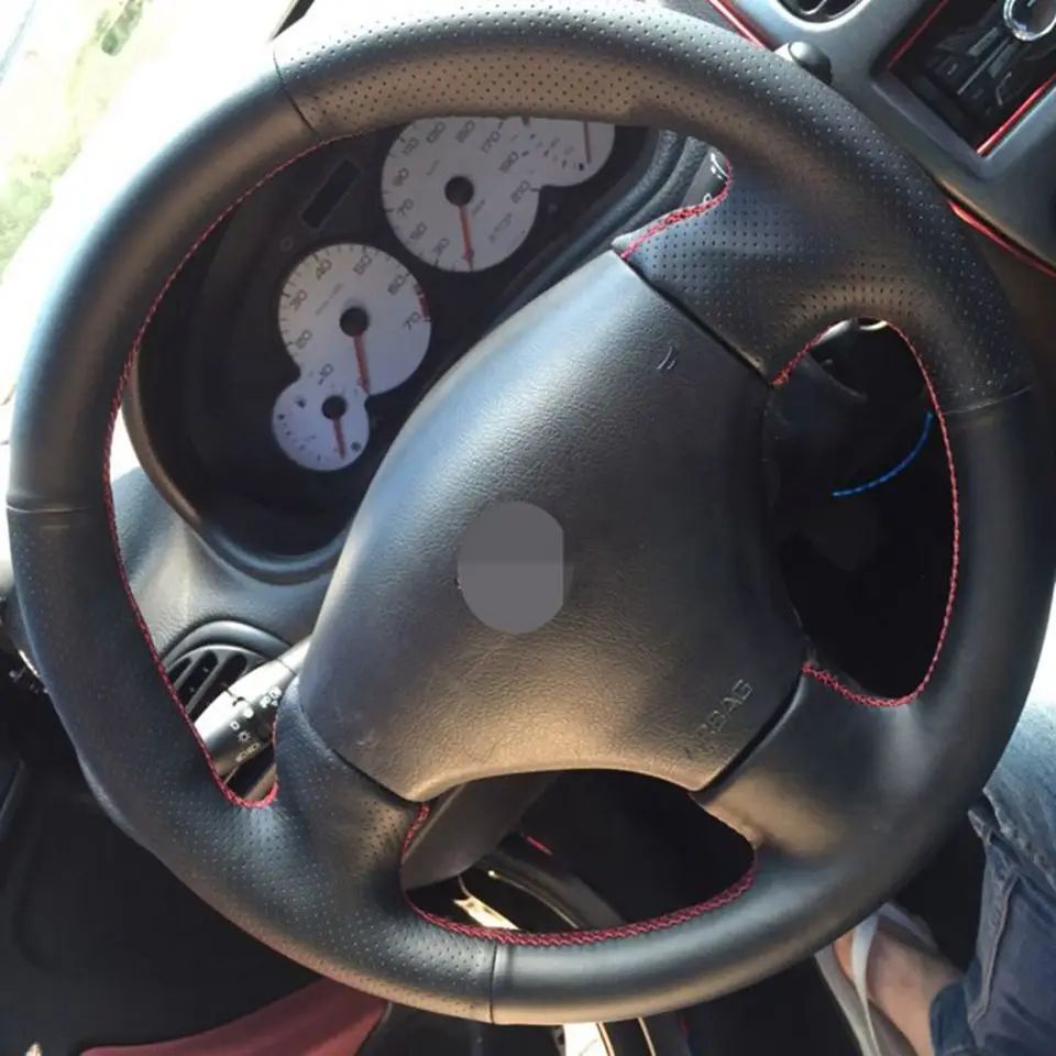 Черный чехол из натуральной кожи ручной работы на рулевое колесо для peugeot 206 SW 2003-2005 206 206 1998-2005 автомобильные аксессуары
