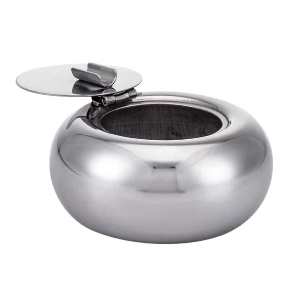 Stainless Steel Tabletop Ashtray with Cigarette Holder Windproof Unbreakable