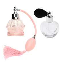 2 unidades de botellas de Perfume de vidrio transparente de 100ml, atomizador en Spray con bombilla Vintage, atomizador de botella rellenable (Rosa, transparente)