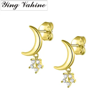 

ying Vahine 100% 925 Sterling Silver Star & Moon Stud Earrings for Women