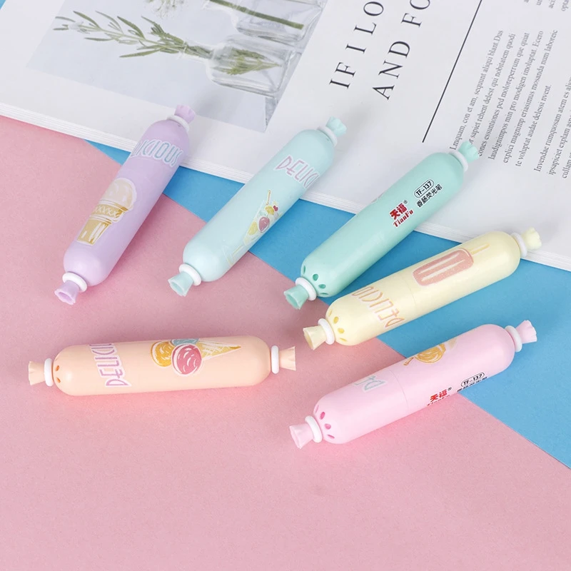 6 color / package cartoon color sausage highlighter student account book study office key highlighter highlighter stationery