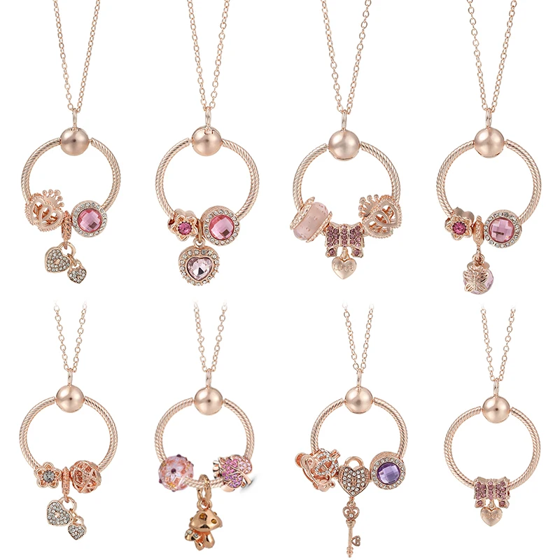 

New O-ring Pendant Jewelry Necklace DIY Crown Love Rose Gold Pendant Jewelry Women Gift Pendant Brand Fine Jewelry Gifts