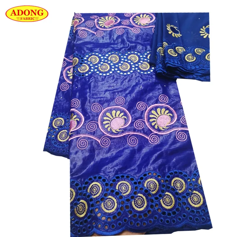 

ADONG African Lace Hollow Design Embroidery Bazin Riche Lace With Stones 5 yards Matching 2 yards Chiffon Lace for Party Dresses
