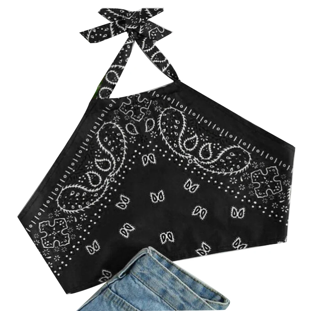 Fashion Party Club Halter Neck Dating Printing Summer Soft Lace Up Women Vest Backless Sexy Travel Vintage