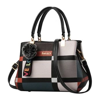 

New Casual Plaid Shoulder Bag Fashion Stitching Wild Messenger Bag Female Leather Handbag