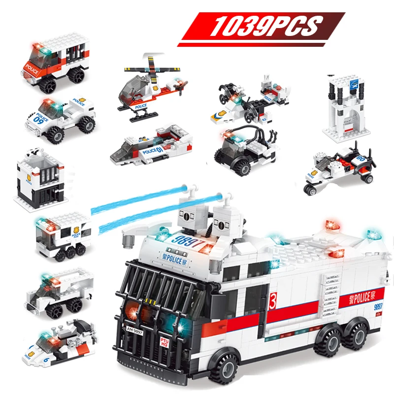

2020 New Water Cannon Car Building Blocks Set 13 In 1 Compatible Legoing City Police Bricks Education Toys for Childrens Kid