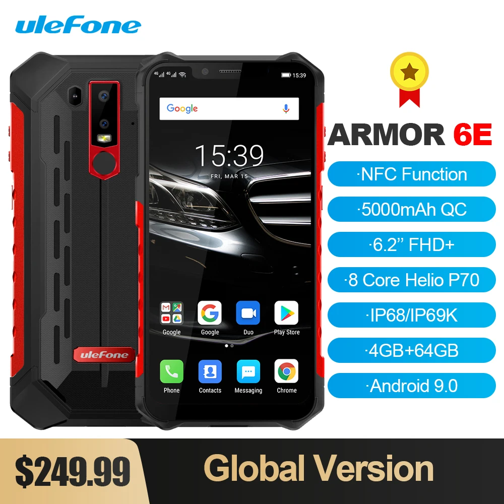 Ulefone Armor 6E водонепроницаемый IP68/IP69 прочный телефон 6,2 ''Helio P70 Otca-core Android 9,0 4 Гб + 64 Гб беспроводной зарядки NFC Смартфон