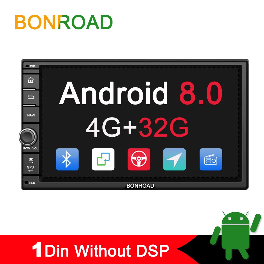 Bonroad Android 9,0 Восьмиядерный PX5 4G ram автомобильный Радио универсальный gps Навигация стерео аудио HD 1024*600 wifi Bluetooth без DVD - Цвет: 1Din 8.0 ROM32G