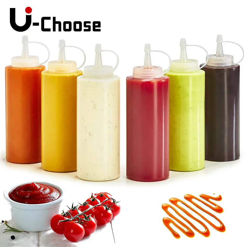 Kétchup ensalada botella de plástico botella de apretón botella de mermelada botella de salsa de botella para vinagre y aceite accesorios de herramientas de cocina botella de salsa