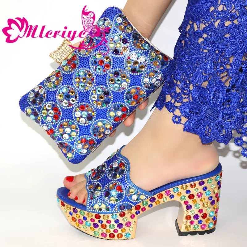 

New Arrival Shoe and Bag Set for Party In Women Nigerian Shoes and Matching Bags Set Decorated with Rhinestone Women Party Pumps