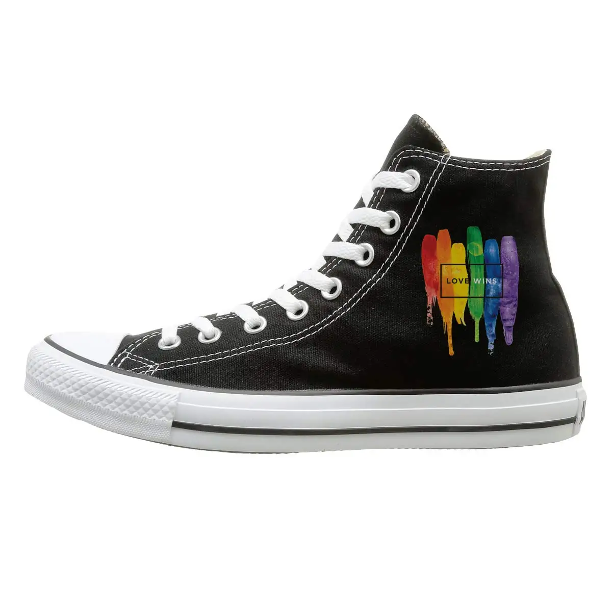 

Unisex Casual Shoes Boys and Girls Sports Shoes Watercolor LGBT Love Wins Rainbow Canvas Shoes High Top Design Black Sneakers