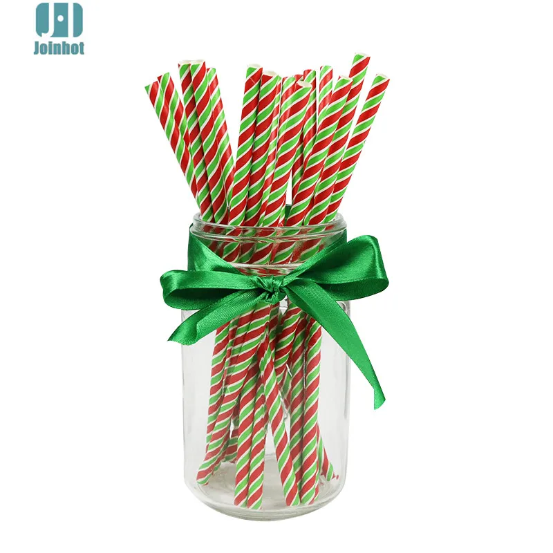 25pcs 25 шт./лот, Рождественская шапка Санты, Снежная звезда в горошек, зеленая красная бумага, соломинки для питья, креативные питьевые трубки, вечерние принадлежности для свадьбы - Цвет: 25pcs