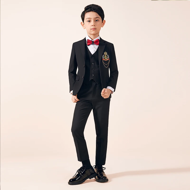 

Solid Suit for Boys 3-PCS Set Formal School Wears Single Breasted Kids Blazers Polyester Student Uniform Children Clothing