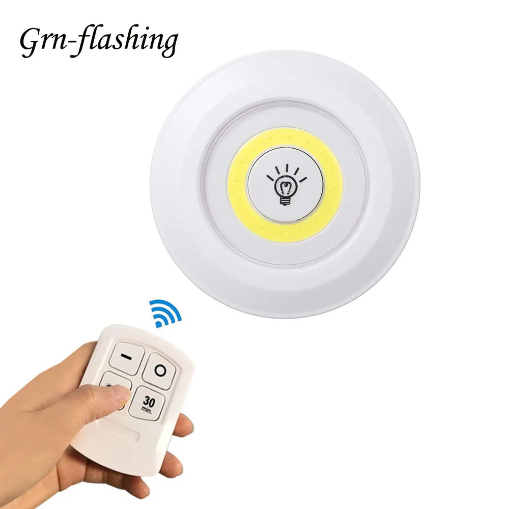 

3W COB LED Under Cabinet Light Battery Operated Dimmable Indoor LED Puck Closets Lamp with Remote Control for Wardrobe Bathroom