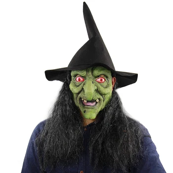 

Latex Full Head Scary Green Witch Mask Horror Creepy Mask Halloween Masquerade Costume Cosplay Party Props