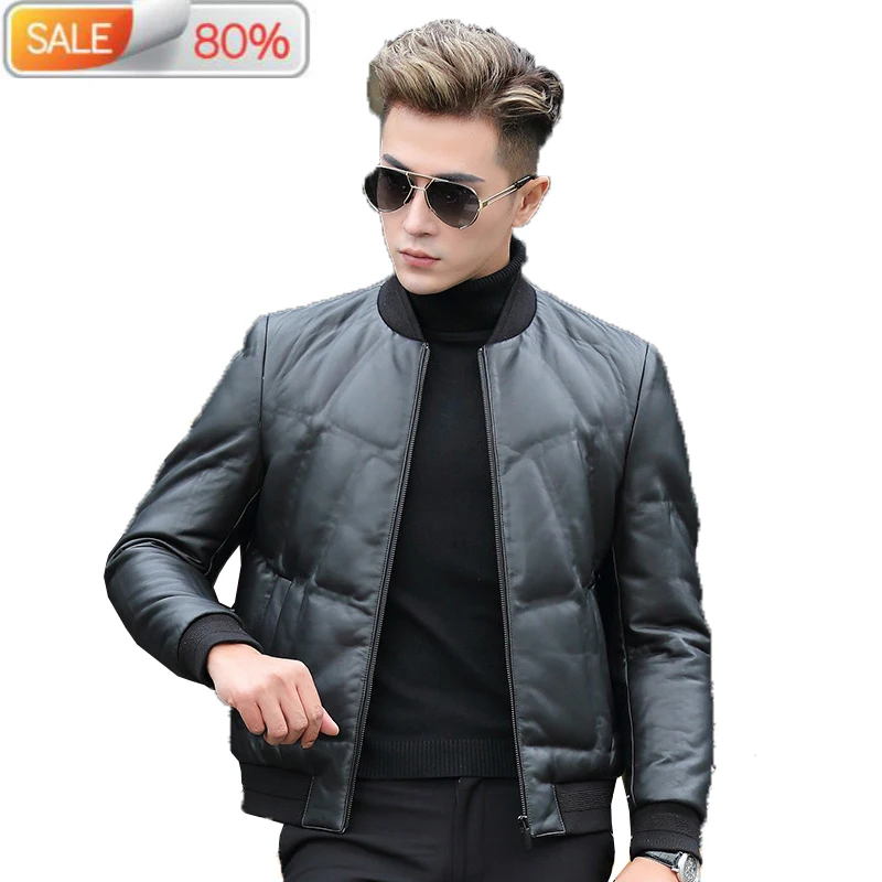 

2020 Genuine Leather Men Winter Short Men's Down Jacket Sheepskin Coat Baseball Collar Chaqueta De Cuero P-YA606B