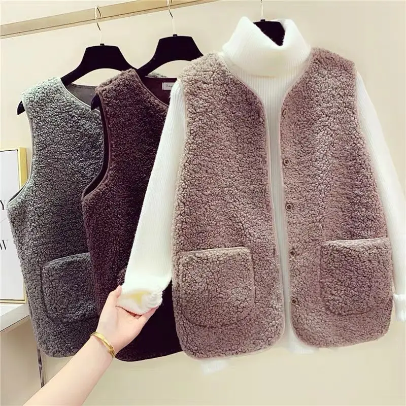 

Spring and autumn new lamb wool wild loose vest female vest sleeveless jacket