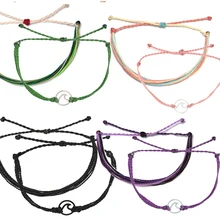 Богемский богемный Плетеный женский браслет из восковой веревки, хлопковый браслет дружбы ручной работы, браслет из нержавеющей стали