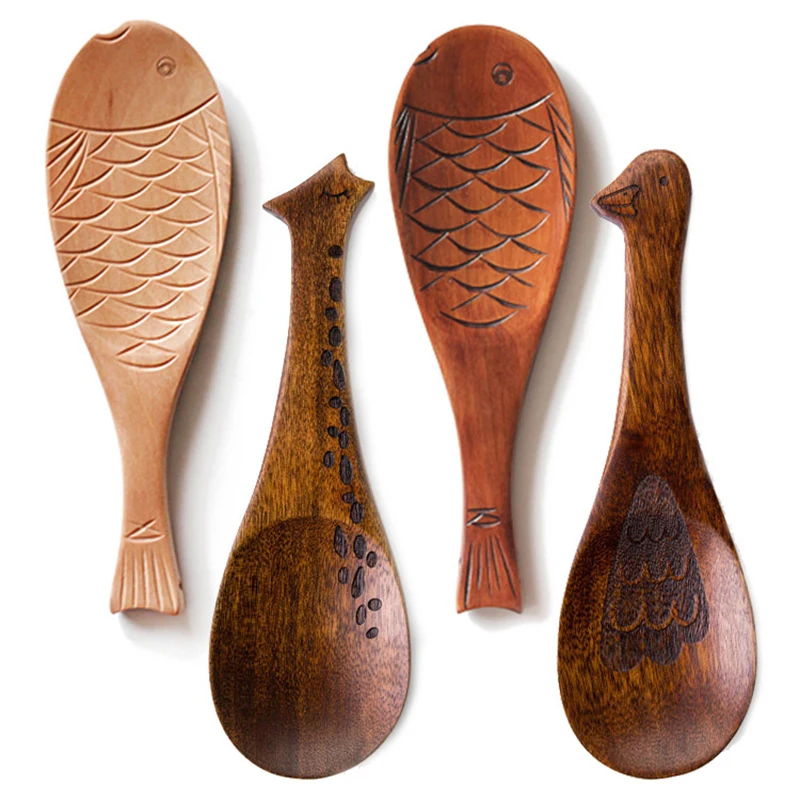High Quality Wood Fish Shape Rice Spoon Exquisite Big Plain Style Meal Spoons Electric Cooker Accessories | Дом и сад