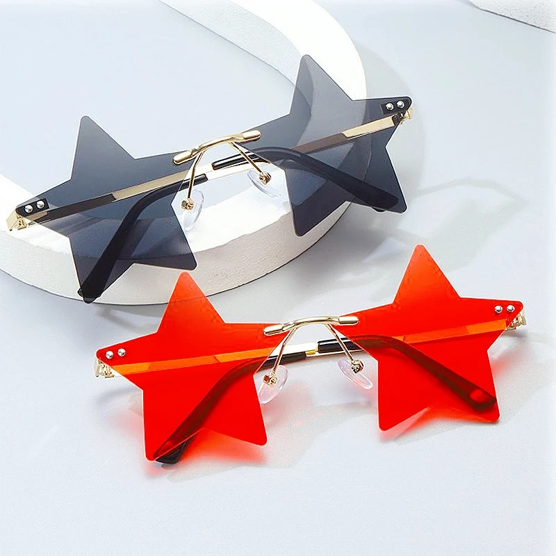 Black Red Star Sunglasses Women Rimless Sun Glasses Men New Trends Personality Pentagram Shades Clear Lens Metal Frame Goggles | Аксессуары