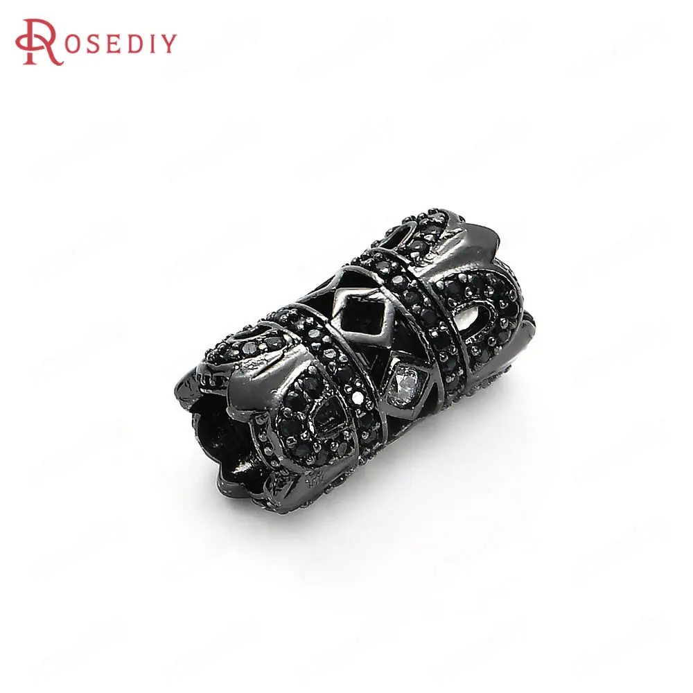 37323)2PCS 8x15.5MM Brass and Zircon Cylinder Spacer Beads Bracelets Beads Jewelry Making Supplies Diy Findings Accessories - Цвет: Metal Black-Black