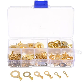 

150Pcs Insulated Brass Ring Crimp Terminals Wire Connectors Spade Electrical Kit Ring Eye Bare Terminal Connector