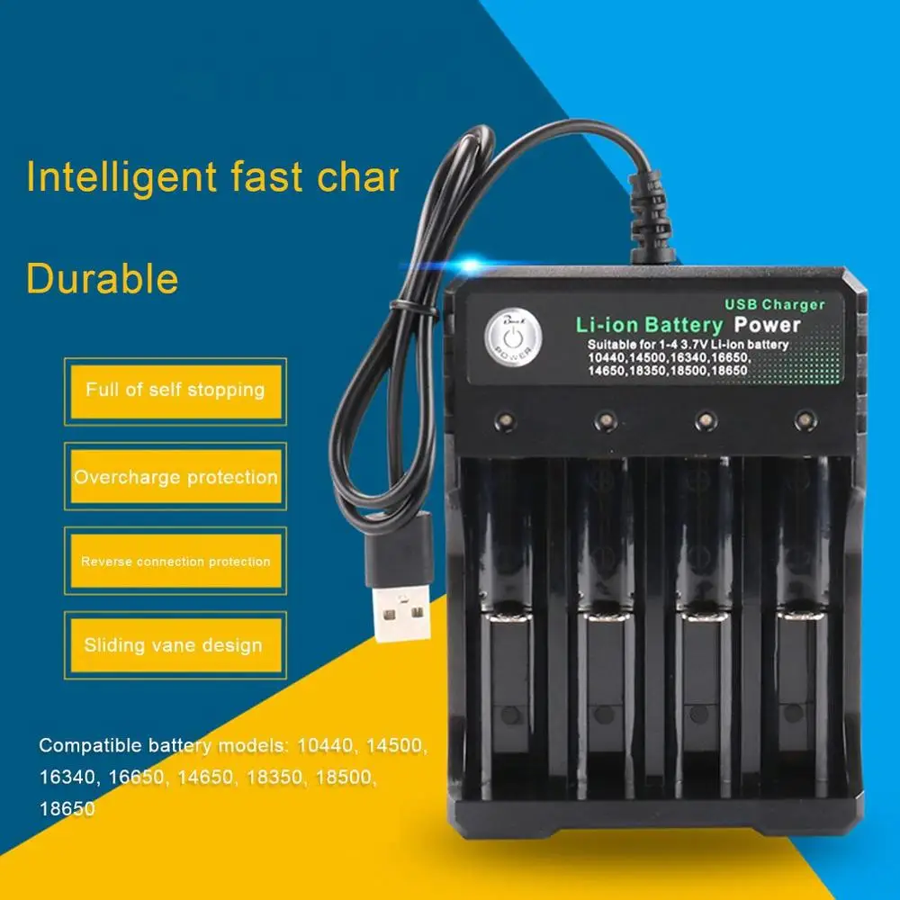 

18650 Charger Single Double 4 Slot 3.7v Battery Charger Multifunction Charge Universal Flashlight Charger