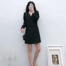 Модное Новое платье, Женский блейзер в английском стиле, с поясом, с пышными рукавами, костюмы, Длинные блейзеры, платье для женщин, vestidos de fiesta de noche vestidos