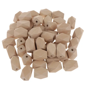 

50pcs Unpainted Faceted Geometric Wood Beads Handmade Necklace Bracelet