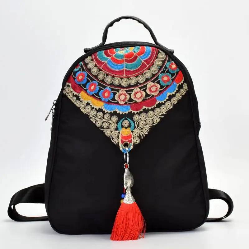 

Embroidery Flower Women'S Backpack 2019 Tassel Backpack Retro Chinese National Style School Bags For Teenage Girls Famous Brands