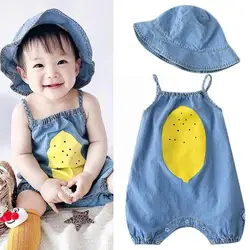 Combinaison en Denim pour bébé, chapeau à motif de dessin animé, doux, unisexe, vêtements au citron pour tout petits avec M1V6 