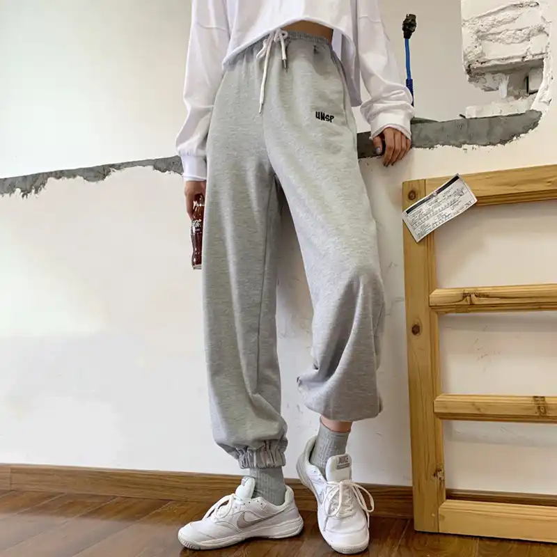 Pantalones de chándal para correr para mujer, Pantalón ancho, holgado,  informal, estilo Hip Hop, con cintura elástica, para verano|Pantalones y  pantalones capri| - AliExpress