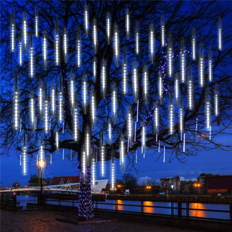 30//50CM LED Meteor Shower Lights Outdoor Falling Rain Icicle Xmas Party UK Plug