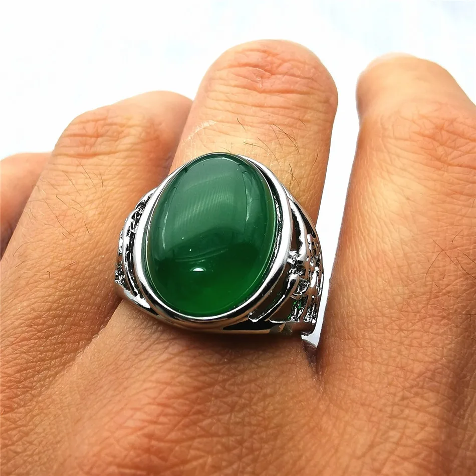 Jadery Silver 925 Ring Men Vintage Open Adjusted Natural Green Red