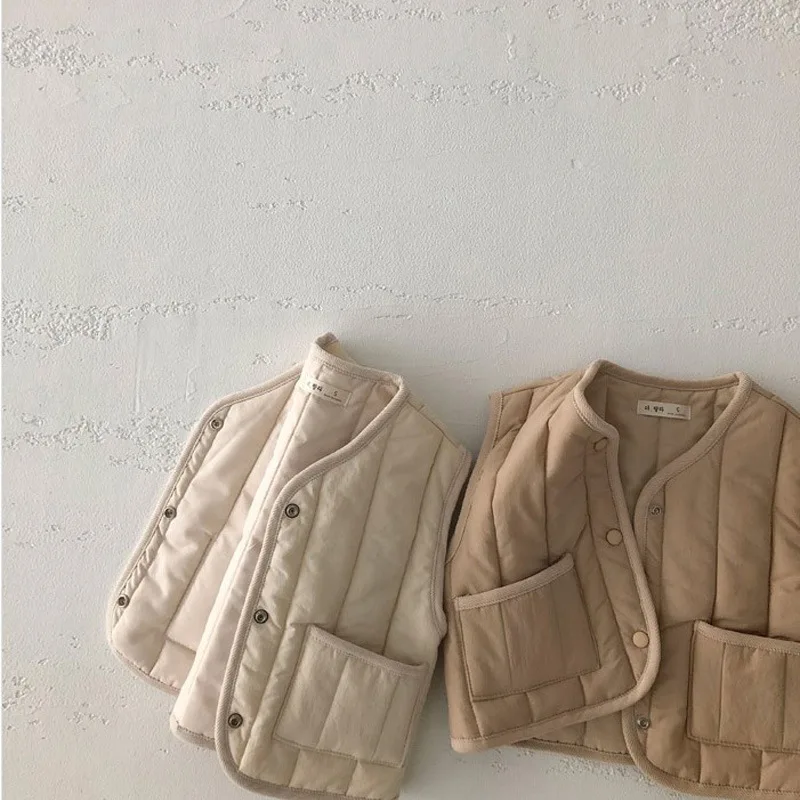 Autumn Kids Vest Children Girls Solid Print Jacket Winter Baby Boys Warm Outerwear Windproof Coats Outfits