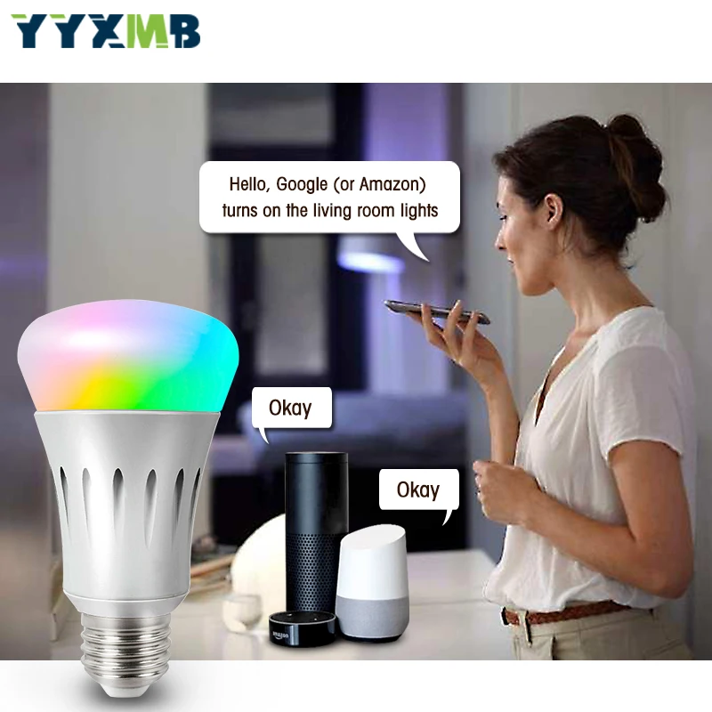 Yyxmb сигнализации умный дом Wi-Fi настенный светильник светодиодный светильник RGB+ WW+ CW затемнения светодиодный лампы Поддержка Amazon ECHO/Google Home/IFTTT пульт дистанционного управления голосовой Управление Smart