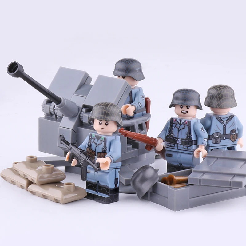 

WW2 Military German army Soldiers Figures Building Blocks WW2 Army ground air defense Soldiers weapon Bricks Toys For children